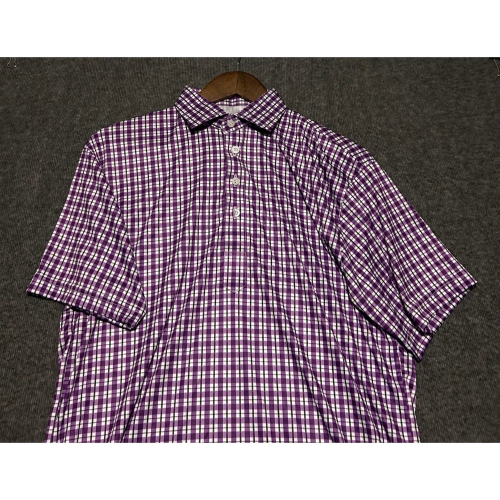 Collars and co polo shirt mens short sleeve medium check pattern purple white